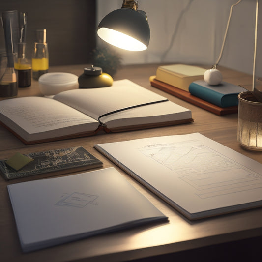 A minimalist illustration of a student's desk with a calculus textbook, a pencil, and a few sheets of scribbled notes, surrounded by faint, swirling math symbols and subtle, glowing lightbulbs.