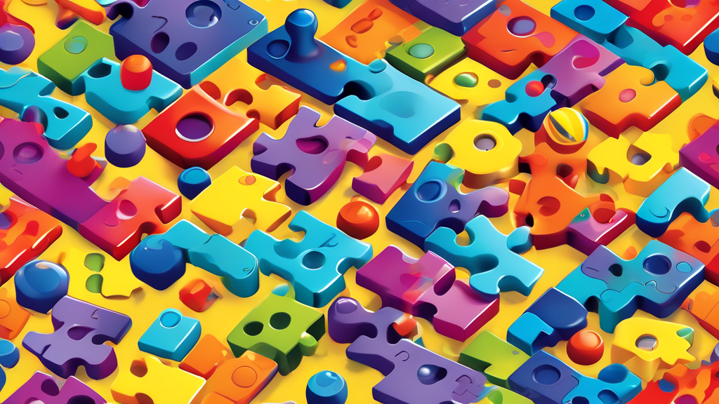 Create an image of a colorful and engaging puzzle toy designed for toddlers with a STEM (Science, Technology, Engineering, and Mathematics) focus. The toy should be vibrant and interactive, showcasing elements that promote problem-solving skills and 