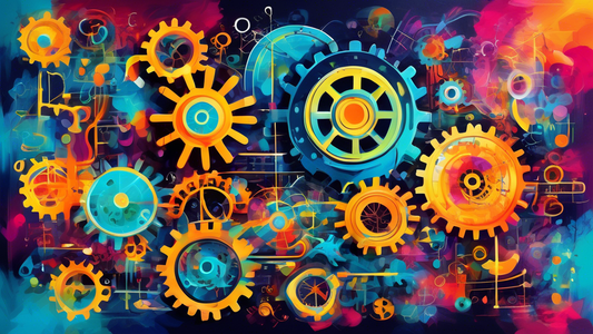 A vibrant and abstract painting incorporating scientific formulas, diagrams, and gears, representing the fusion of art and STEM concepts, sparking imagination and innovative ideas.