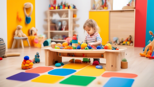 A colorful and tactile sensory play area for children, filled with a variety of toys and materials that stimulate the senses of touch, sight, smell, sound, and taste. The toys and materials are arrang