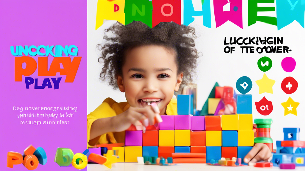 A child engaged in imaginative play in a colorful and stimulating learning environment, surrounded by toys, blocks, and other playful resources, with the words Unlocking the Power of Play written in b