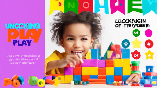 A child engaged in imaginative play in a colorful and stimulating learning environment, surrounded by toys, blocks, and other playful resources, with the words Unlocking the Power of Play written in b