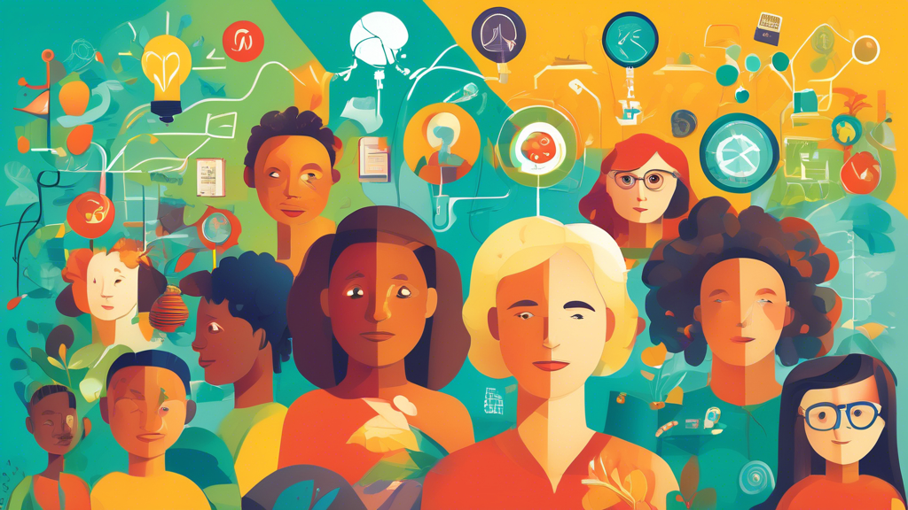 Create a vibrant and dynamic image that captures the essence of Unlocking Motivation: Growth Mindset Strategies for Cognitive Development. Depict a diverse group of individuals engaging in activities 