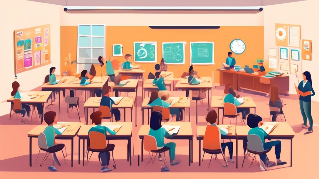 Generate an image of a classroom filled with students using a variety of adaptive learning platforms, each tailored to their individual needs and learning styles. The platforms should be depicted in a