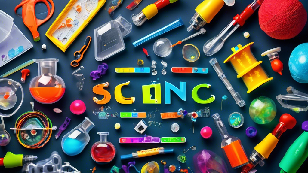 A colorful and engaging science kit designed for hands-on learning, filled with a variety of scientific tools, experiments, and materials, surrounded by curious children eager to explore and discover.