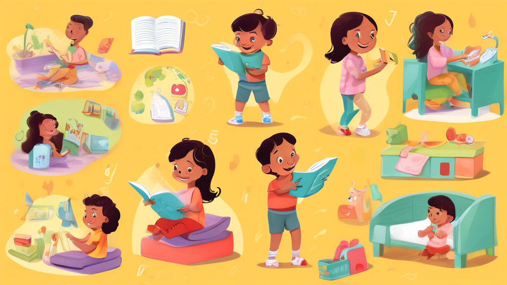 **DALL-E prompt:**

A visual representation of the daily routines that are essential for language development in children, showing activities such as reading, storytelling, and interactive play, highl