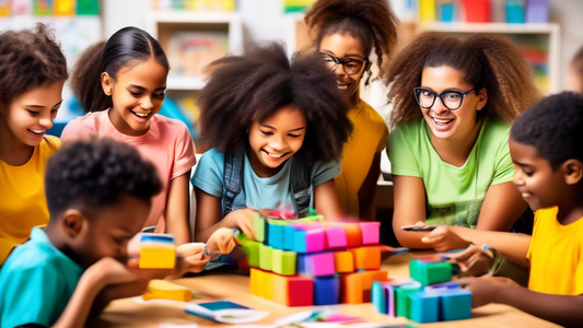 A vibrant and diverse classroom of students actively engaged in hands-on learning activities, demonstrating curiosity, collaboration, and a willingness to embrace challenges. The overall atmosphere is