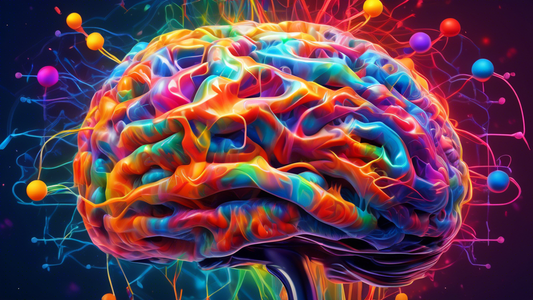A vibrant and abstract representation of a brain bathed in a spectrum of colors, with interconnecting pathways and neural networks symbolizing the enhanced memory capabilities through multisensory lea