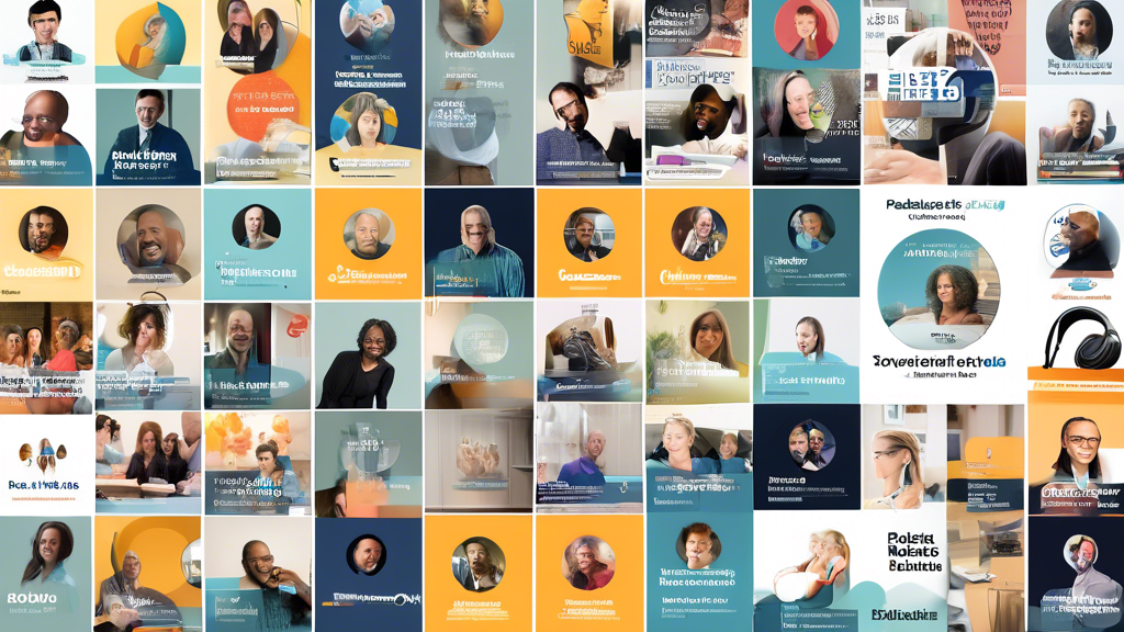 A montage of images depicting various educational podcasts, each with a unique visual representation. The podcasts cover a wide range of topics and feature diverse hosts and guests, from experts in th