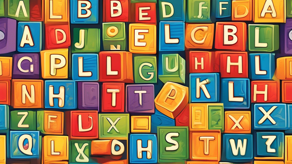 Create an image of colorful alphabet blocks arranged in a playful and engaging way to showcase a fun and educational language puzzle for toddlers. The blocks could be stacked, scattered, or forming words to capture the essence of interactive learning