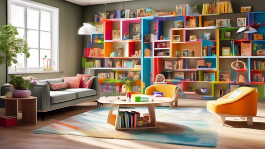 A living room transformed into a dynamic learning environment, where bookshelves seamlessly blend with interactive educational displays, creating a symbiotic space that fosters cognitive growth throug