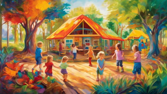 An intricate oil painting depicting the vibrant and playful atmosphere of a Montessori and Waldorf learning environment, where children engage in hands-on activities, explore nature, and develop their