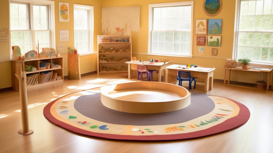 A classroom that combines the principles of Montessori and Waldorf education, with natural materials, open-ended play, and a focus on child-led learning. The room is filled with natural light, and the
