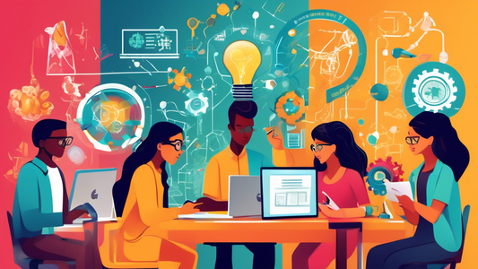 Create a visually engaging depiction of STEM education empowering students for career success, characterized by diverse students collaborating, exploring, and innovating in a dynamic and inspiring lea