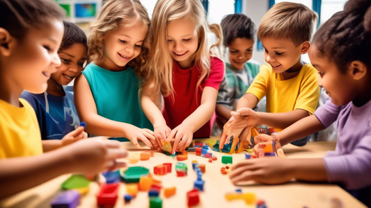A vibrant and engaging classroom scene where children are actively involved in hands-on learning activities. The image should convey the joy and enthusiasm of children as they explore and learn throug