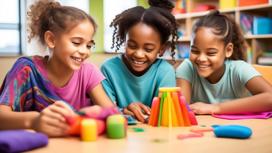 Create a vibrant and engaging image that showcases a variety of sensory tools designed to support special needs learning. Depict an inclusive classroom setting where students are actively using these 