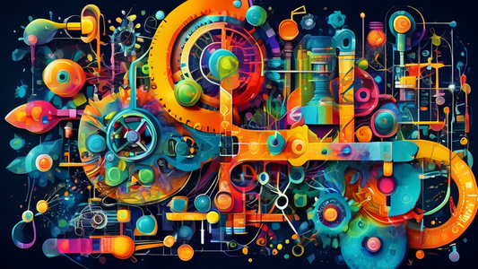 A vibrant and imaginative artwork that captures the intersection between STEM and the arts. The image should showcase how science, technology, engineering, and math can inspire and inform artistic exp