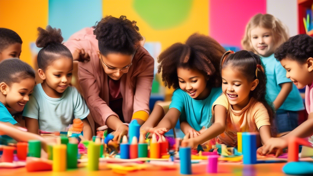 Create an image of a diverse group of young children engaged in various hands-on learning activities in a colorful and stimulating classroom environment, showcasing effective strategies for early childhood education success.