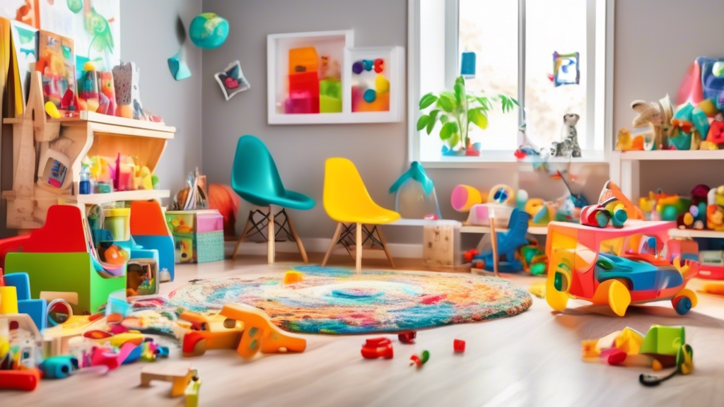 An interactive playroom filled with colorful toys, tools, and gadgets that inspire toddlers to explore, learn, and play creatively.