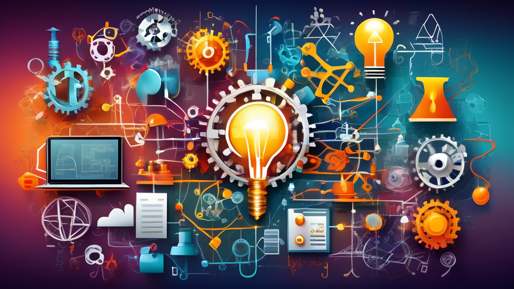 A creative and visually appealing depiction of the intersection of engineering principles with the fields of science, technology, arts, and mathematics, showcasing the role of engineering in enhancing