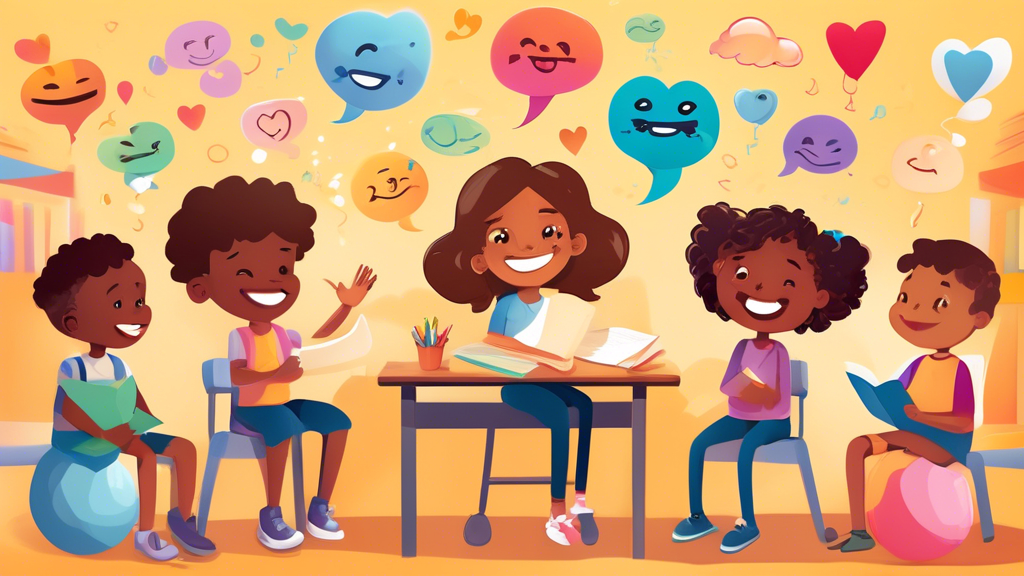 Create an image of a diverse group of children engaging in different activities that promote emotional intelligence, such as practicing mindfulness, expressing empathy towards each other, and resolving conflicts peacefully. Include elements that symb