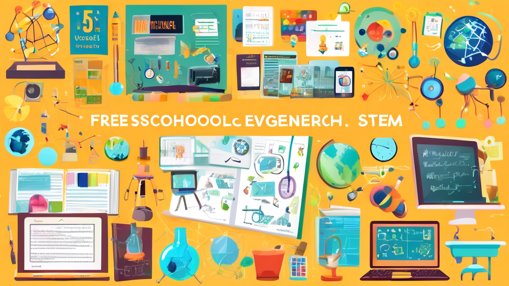 A collage of free and low-cost resources for homeschooling science, technology, engineering, and math (STEM), including websites, apps, books, and activities.