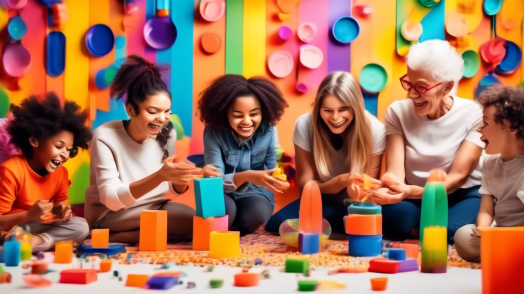 A diverse group of people of all ages and abilities engaging in various sensory activities in a vibrant and inclusive space, conveying the joy and benefits of sensory exploration for all.