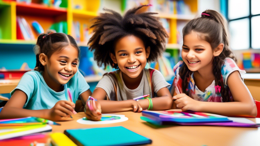 A vibrant and engaging classroom setting where children of various ages are actively engaged in learning through interactive tools and resources. The classroom is filled with colorful educational mate