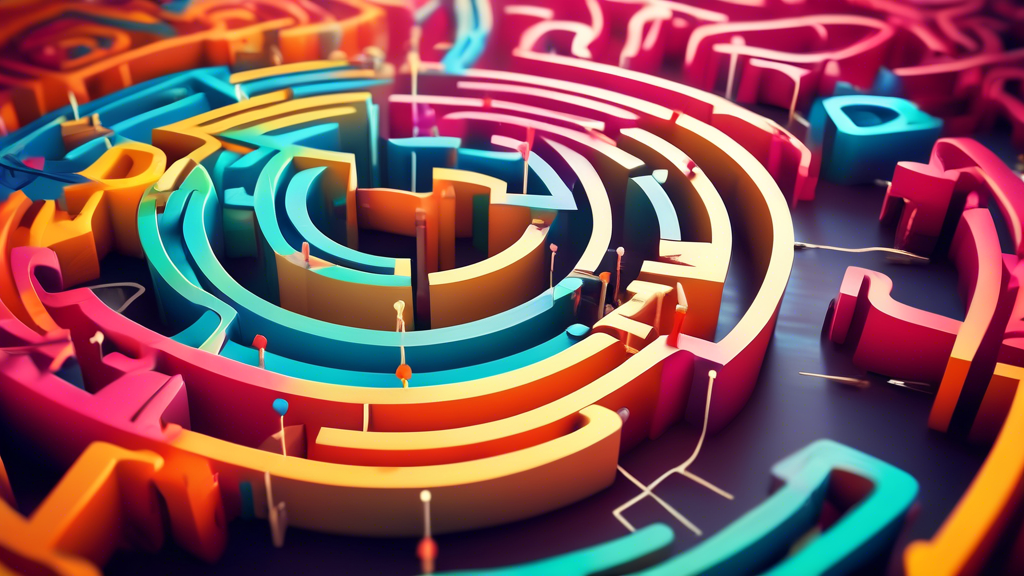 A growth mindset represented as a beautiful, vibrant labyrinth, with arrows and pathways that illuminate the path to progress and symbolize interactive and stimulating learning tools.