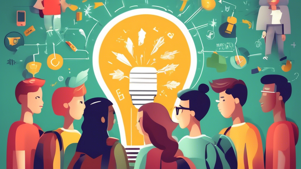 A group of students working together on a project, with a growth mindset lightbulb hovering above their heads, symbolizing the power of a growth mindset in fostering student success.