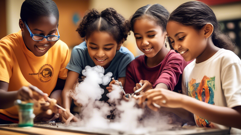 Create a dynamic and inspiring image that encapsulates the concept of STEAM for All: Igniting Lifelong Learning. Depict a diverse group of individuals from various backgrounds engaged in hands-on lear