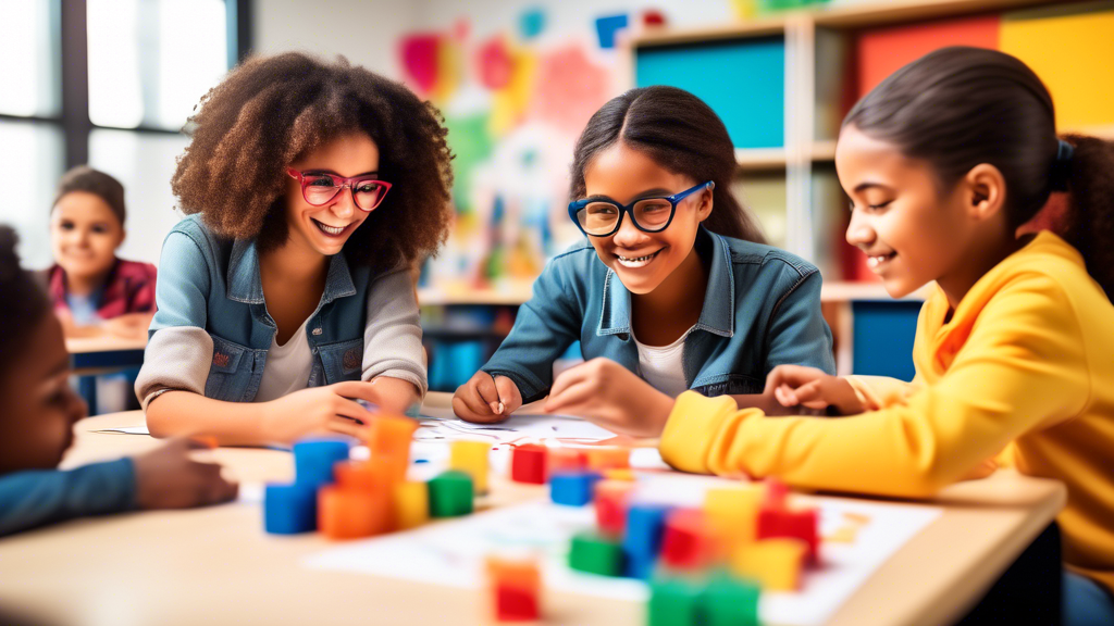 A group of diverse students engaged in a hands-on, interactive learning experience that fosters their social-emotional development, such as role-playing, simulations, or team-building activities, in a