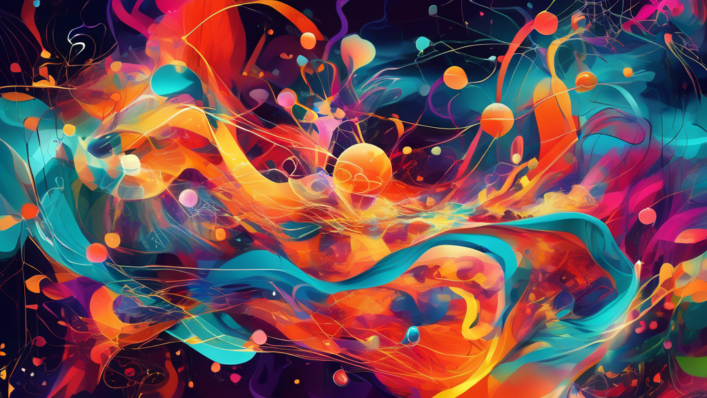 An abstract digital art representation of the cognitive growth stimulated by multisensory reading, with vibrant colors, flowing shapes, and interconnected elements that symbolize the interplay of sens