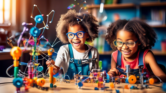 A vibrant and engaging image that captures the excitement and curiosity of young minds being immersed in STEM-based activities. The image should convey the joy of discovery, collaboration, and the pur