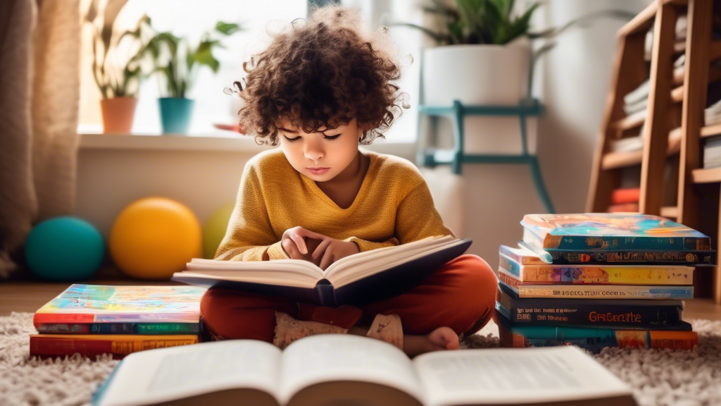 A photo of a child reading a book in a cozy room, with a pile of books next to them, symbolizing independent reading and effective strategies.