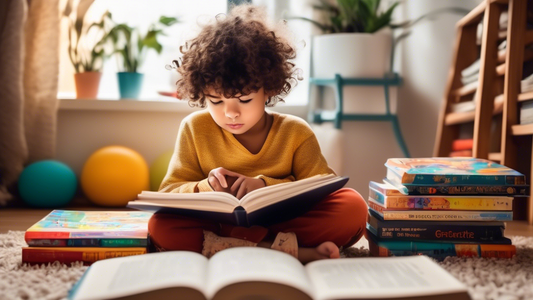 A photo of a child reading a book in a cozy room, with a pile of books next to them, symbolizing independent reading and effective strategies.
