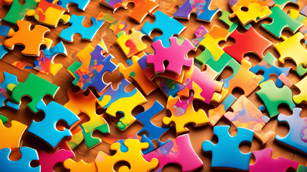 A colorful and engaging image that captures the joy and excitement associated with puzzles for all ages. The image should convey the benefits of puzzles, such as improved problem-solving skills, enhan