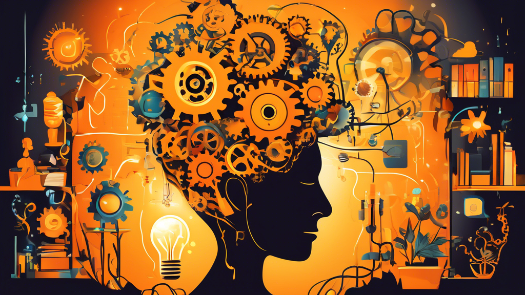 A vibrant and captivating illustration depicting the transformative power of embracing a growth mindset. Visualize a person with a bright light bulb as their head, symbolizing the spark of inspiration
