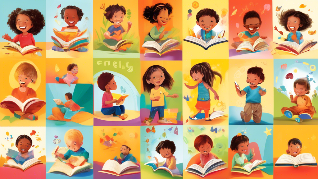 A montage of vibrant and joyful scenes depicting the transformative benefits of early language development, showcasing happy children interacting, learning through play, engaging in storytelling, and 