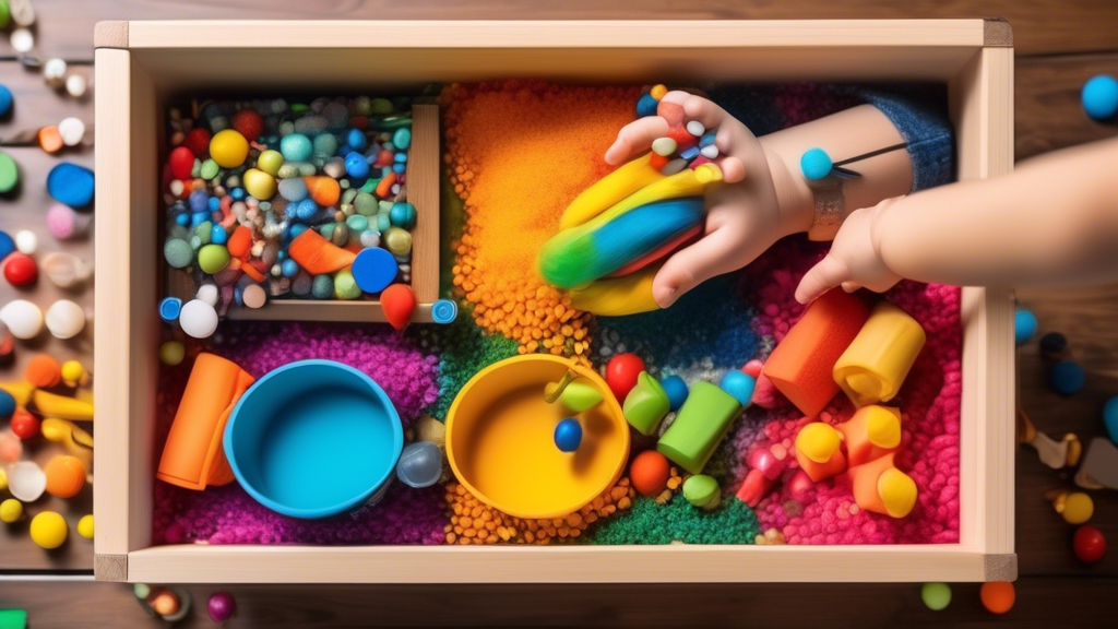 A colorful sensory bin with various objects and materials for tactile exploration, fostering hands-on learning and engagement for children.