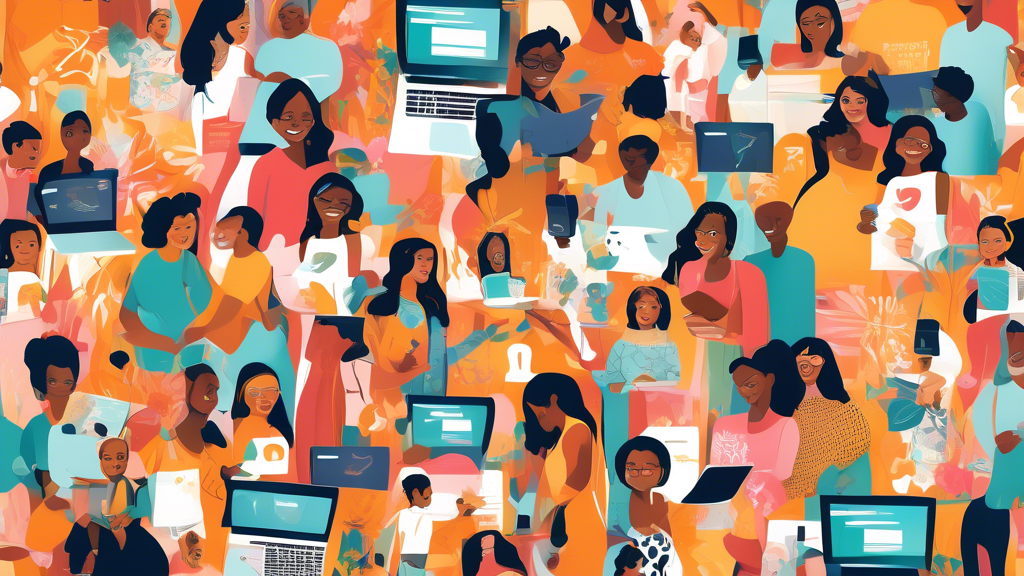 A vibrant and comprehensive digital collage that includes various online resources for parents, such as educational websites, parenting blogs, support forums, and online communities, all seamlessly in