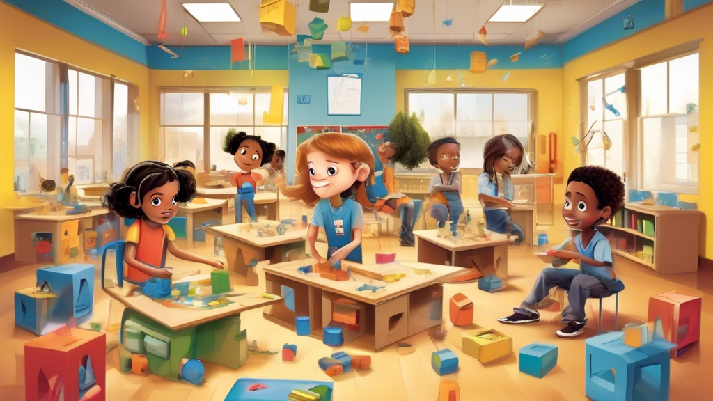 DALL-E prompt:

Depict a bustling classroom where students engage in hands-on activities designed to foster problem-solving skills. Children collaborate in small groups, tackling puzzles, building str