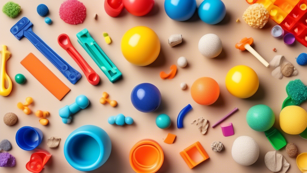 A colorful array of sensory play tools laid out on a table, including blocks, balls, sand, water, and other tactile materials that encourage hands-on exploration and learning