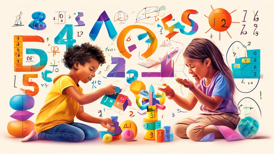 A vibrant and imaginative illustration depicting the concept of multisensory math learning, where children engage with mathematical concepts using various senses. Incorporate diverse representations o