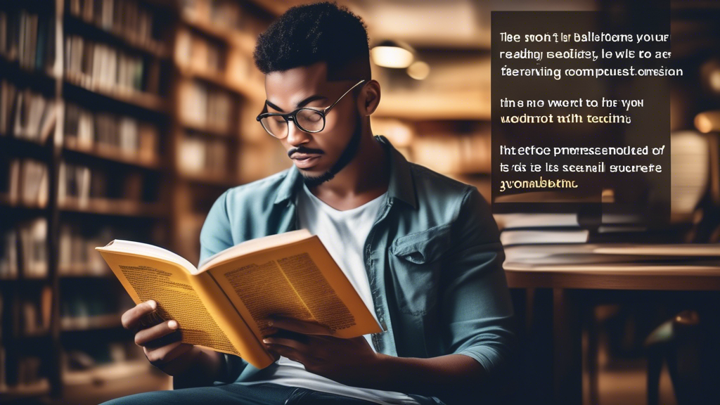 A photo of a person reading a book, with text or graphics overlaid that illustrate effective reading comprehension techniques. The image should convey a sense of focus, understanding, and enjoyment.