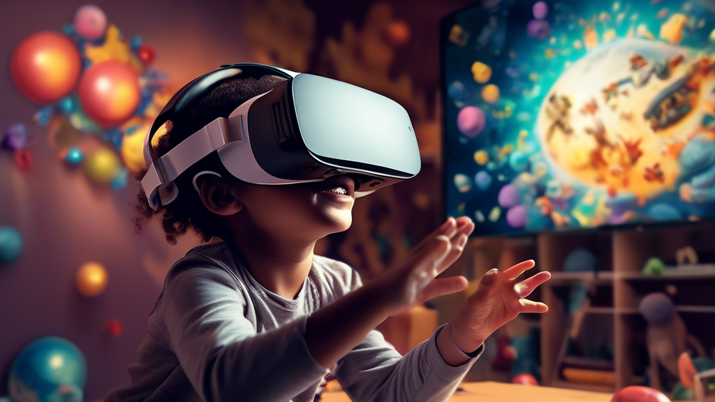 **DALL-E prompt:**

Create an image that depicts the immersive and engaging experience of VR learning for kids, with children wearing VR headsets and interacting with virtual environments that bring a