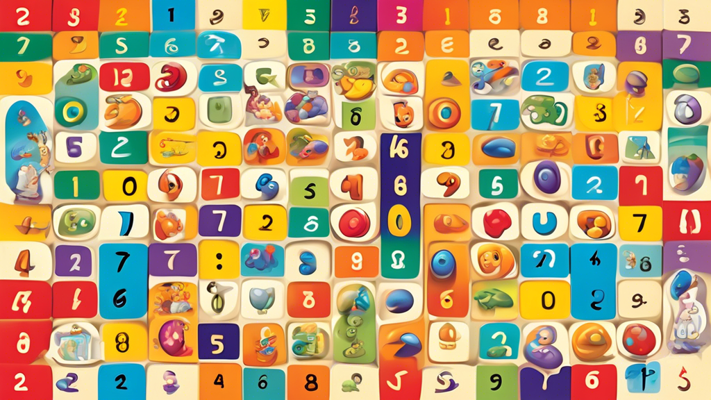 An image of a colorful and vibrant board game that is designed to be both engaging and educational for children, featuring a mix of fun illustrations and learning elements such as numbers, letters, and shapes. The game board should be filled with var