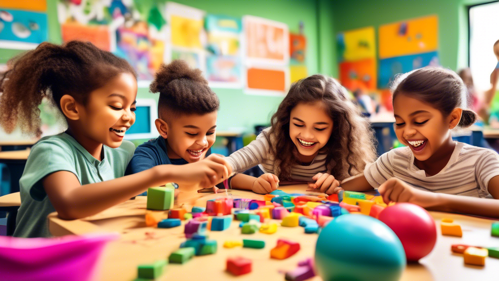A vibrant and playful classroom where students of all ages are engaged in hands-on, interactive activities that spark their curiosity and foster their love of learning. The image should convey the joy