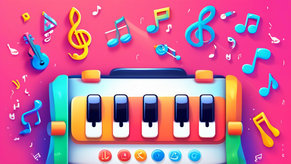 A colorful and engaging interface of a music learning app for kids, featuring interactive musical instruments, fun animations, and gamified learning elements.