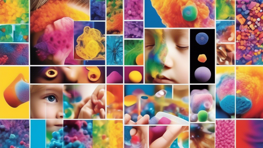 A colorful and vibrant collage of images representing various sensory breakouts for enhanced learning, including deep pressure, tactile, vestibular, proprioceptive, visual, auditory, gustatory, and ol